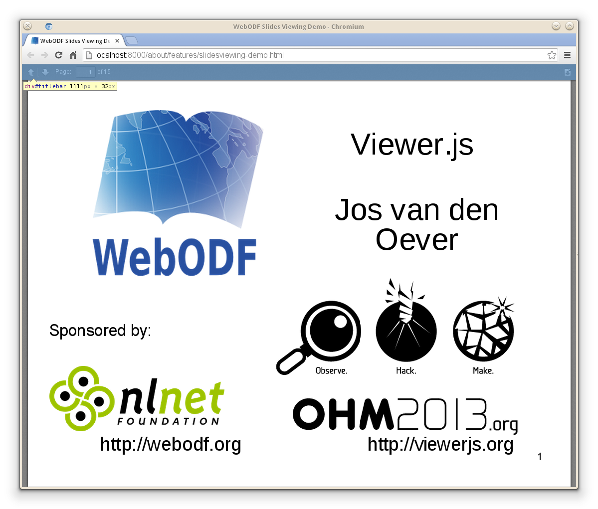 WebODF rendering a presentation.