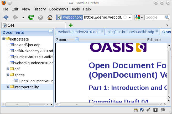 Screenshot of WebODF demo site.