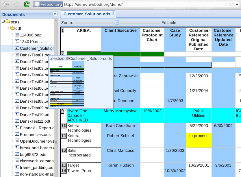WebODF rendering a spreadsheet.
